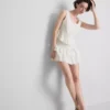 Cotton tiered embroidered mini skirt