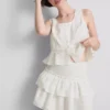 Cotton tiered embroidered mini skirt