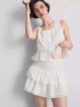 Cotton tiered embroidered mini skirt