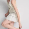 Cotton tiered embroidered mini skirt