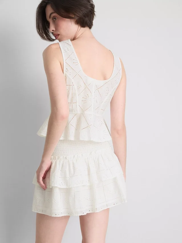 Cotton tiered embroidered mini skirt