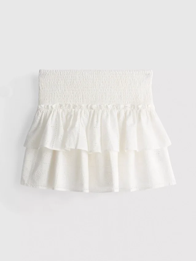 Cotton tiered embroidered mini skirt