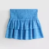 Cotton tiered embroidered mini skirt