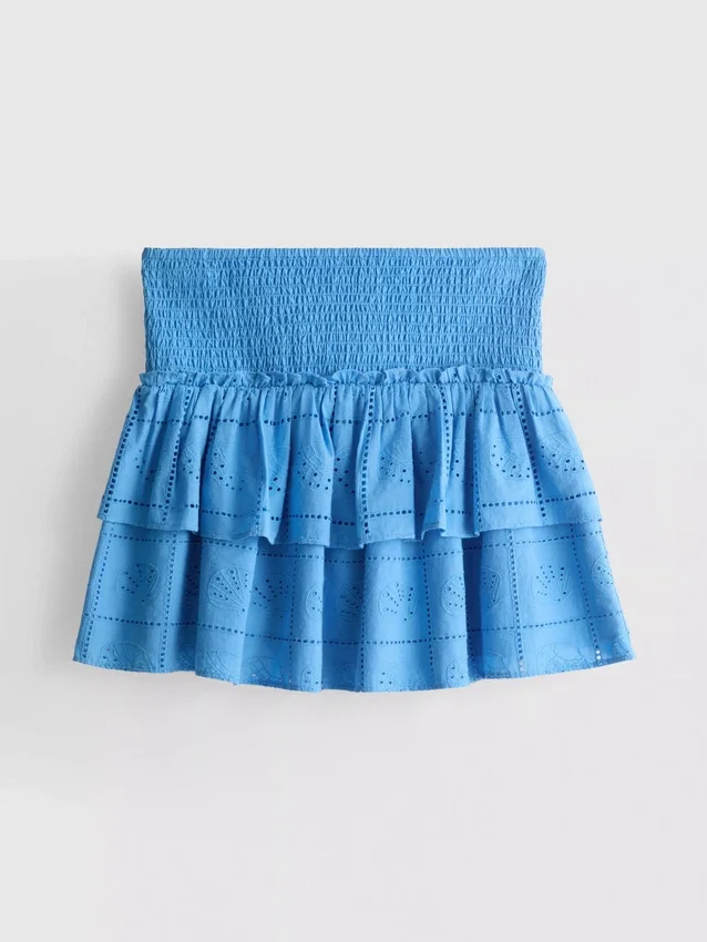 Cotton tiered embroidered mini skirt