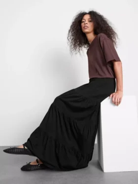 Cotton tiered maxi peasant skirt