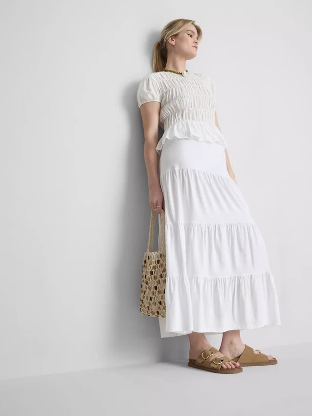 Cotton tiered maxi peasant skirt