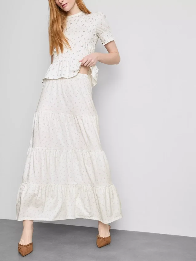 Cotton tiered maxi peasant skirt