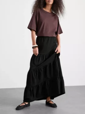 Cotton tiered maxi peasant skirt