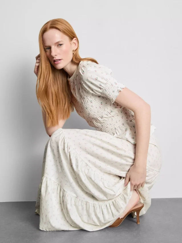 Cotton tiered maxi peasant skirt