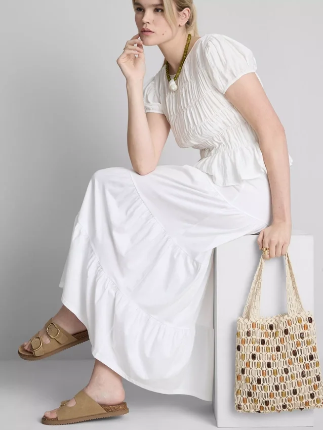 Cotton tiered maxi peasant skirt