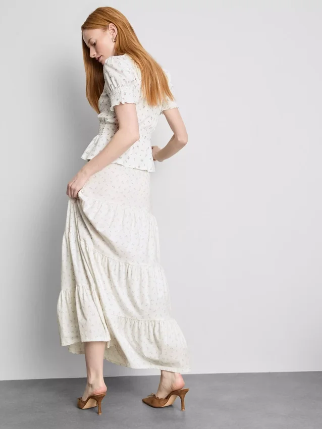 Cotton tiered maxi peasant skirt
