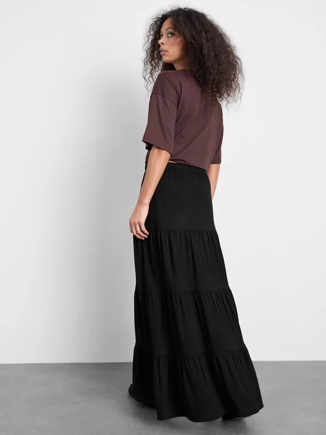 Cotton tiered maxi peasant skirt