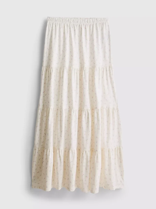 Cotton tiered maxi peasant skirt