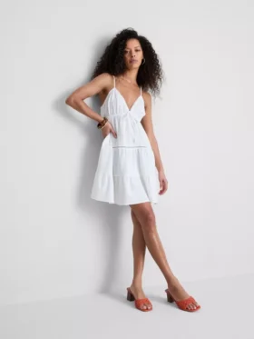 Cotton tiered v-neck mini dress