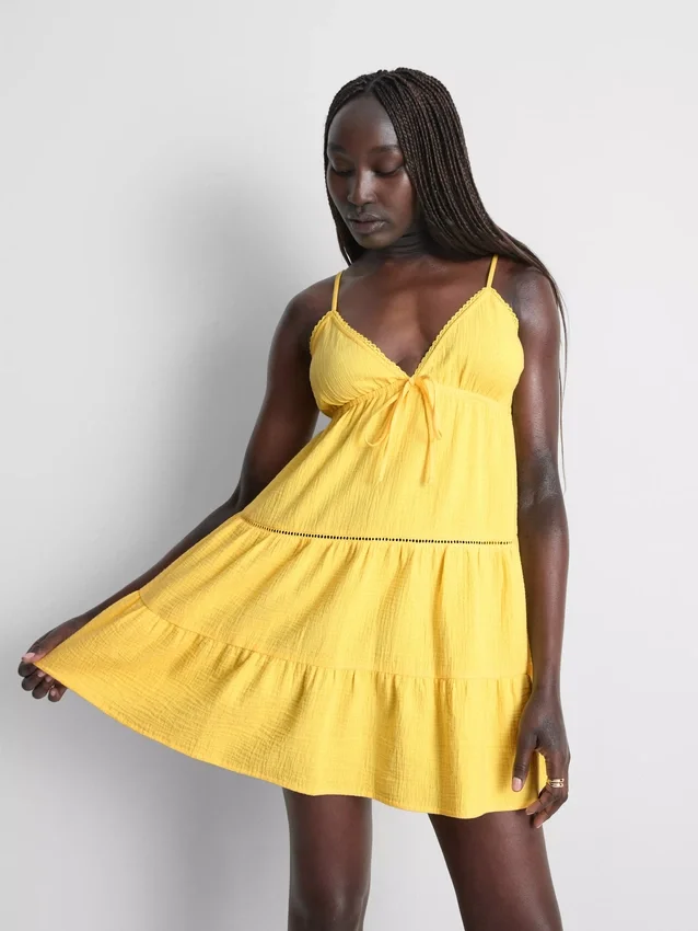 Cotton tiered v-neck mini dress
