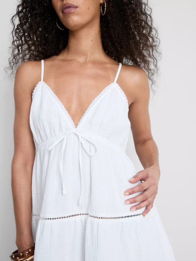 Cotton tiered v-neck mini dress