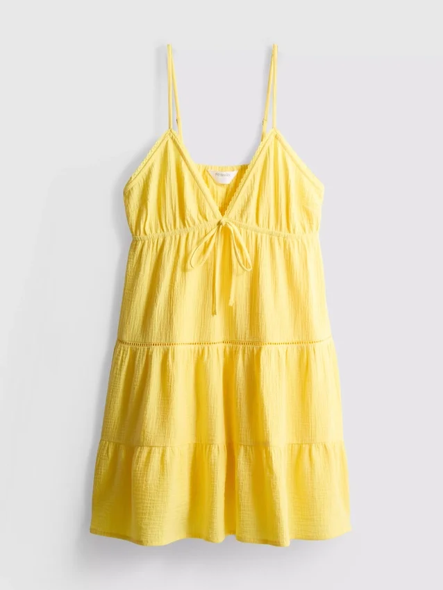 Cotton tiered v-neck mini dress