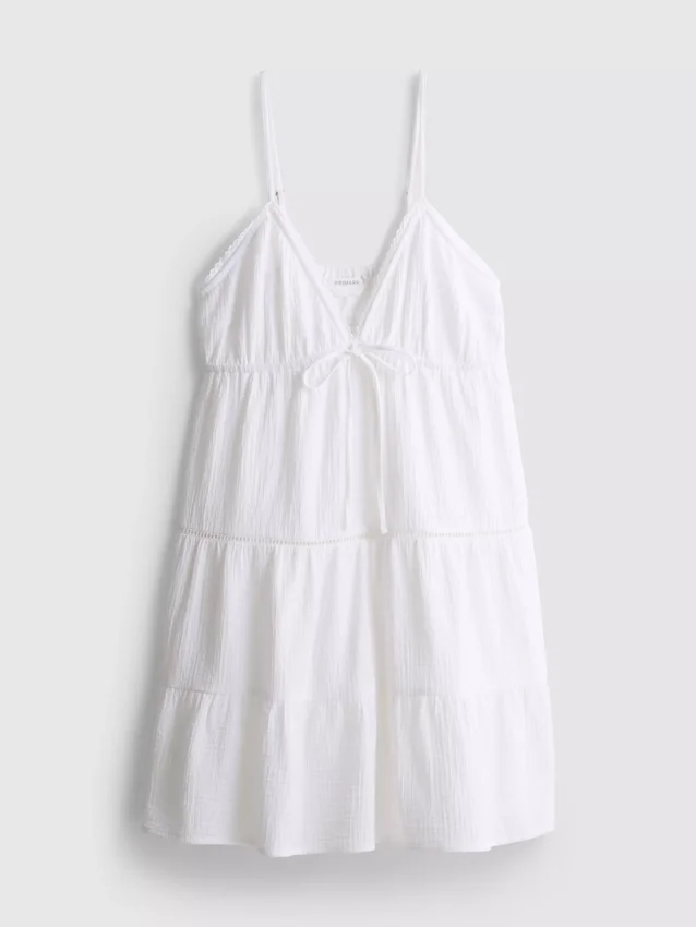 Cotton tiered v-neck mini dress