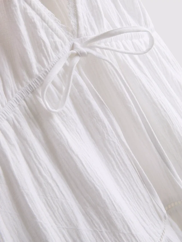 Cotton tiered v-neck mini dress