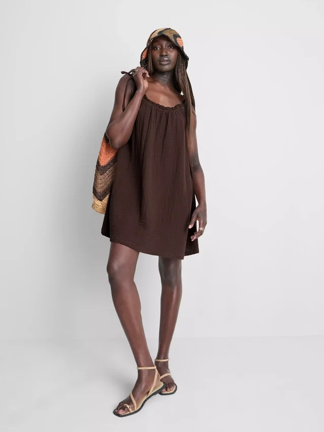 Cotton trapeze mini dress