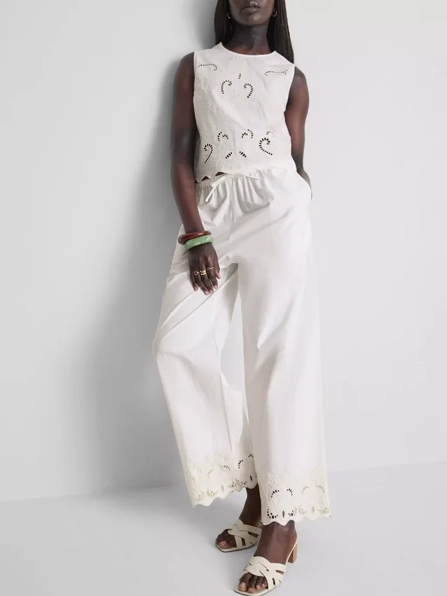 Cotton wide leg embroidered pants