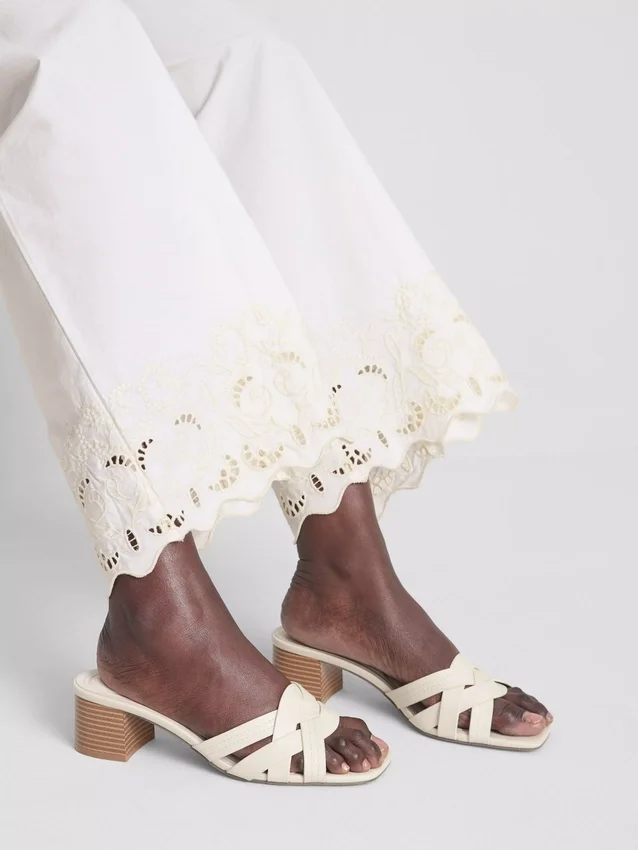 Cotton wide leg embroidered pants