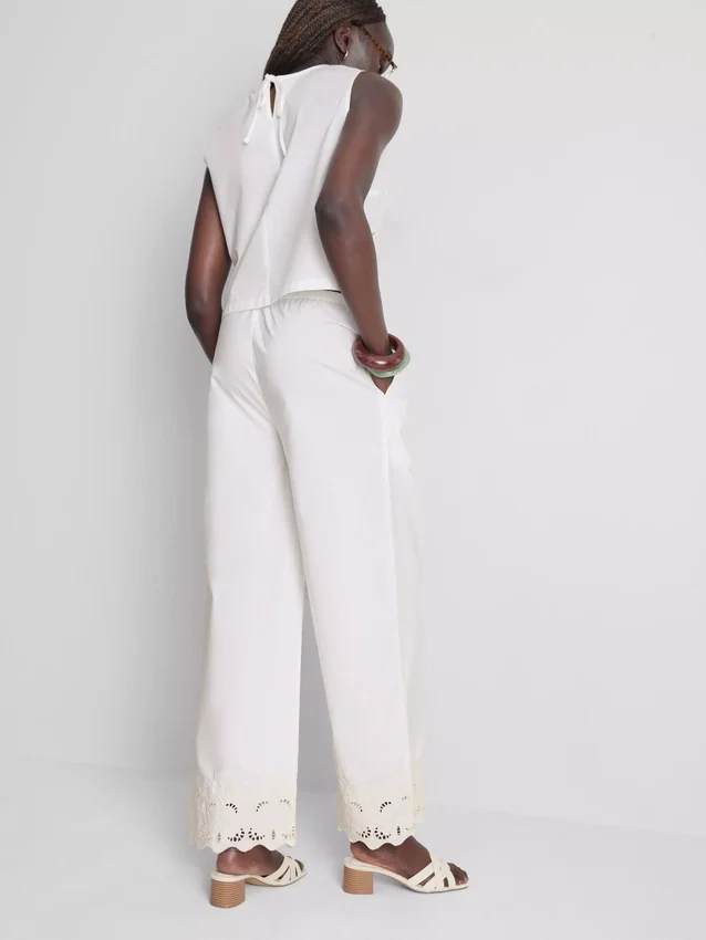 Cotton wide leg embroidered pants