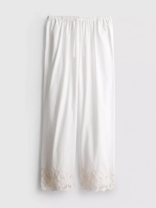 Cotton wide leg embroidered pants