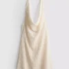 Cowl neck crochet halter mini dress