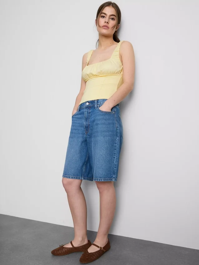 Crepe square-neck corset top