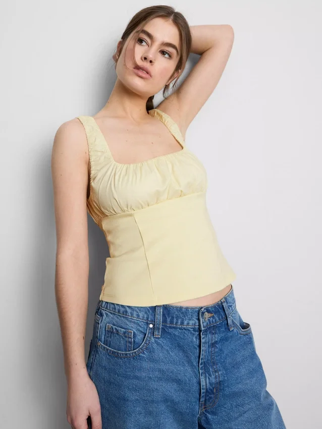 Crepe square-neck corset top
