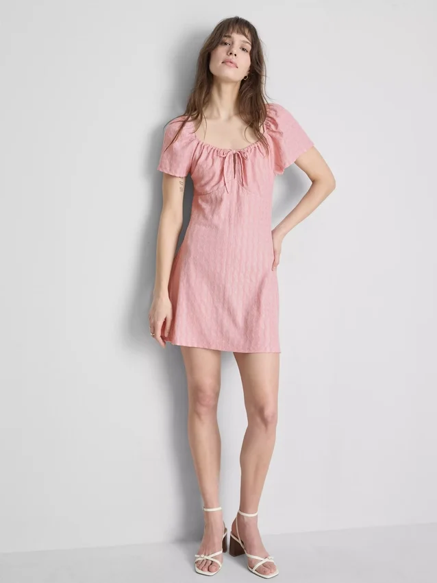 Crinkle cap-sleeve mini dress