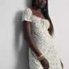 Crinkle cap-sleeve mini dress