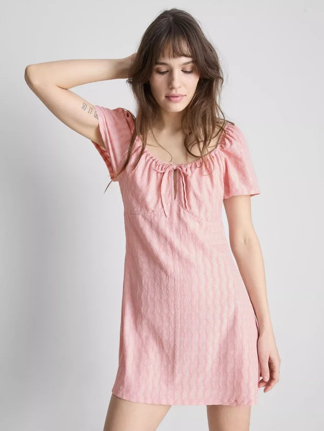 Crinkle cap-sleeve mini dress