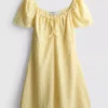 Crinkle cap-sleeve mini dress