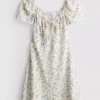 Crinkle cap-sleeve mini dress