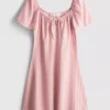 Crinkle cap-sleeve mini dress
