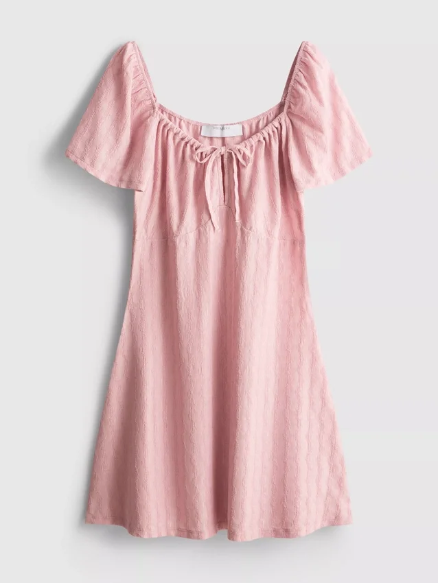 Crinkle cap-sleeve mini dress
