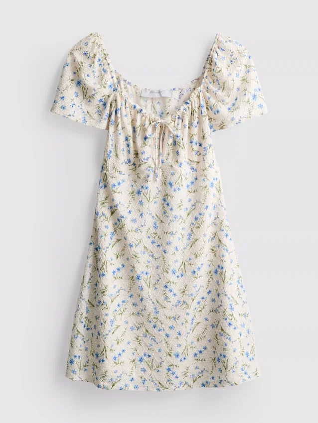 Crinkle cap-sleeve mini dress