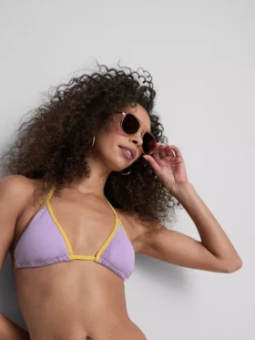 Crinkle contrast triangle bikini top