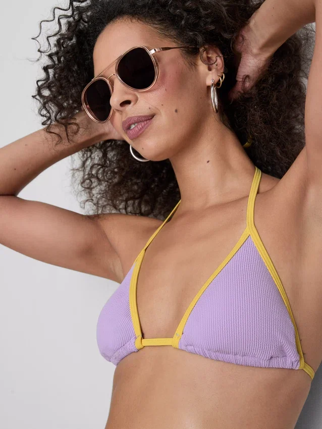 Crinkle contrast triangle bikini top