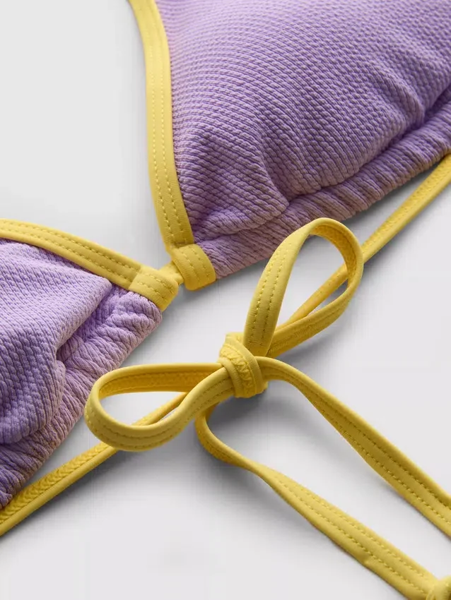 Crinkle contrast triangle bikini top