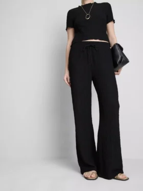 Crinkle straight-leg drawstring pants