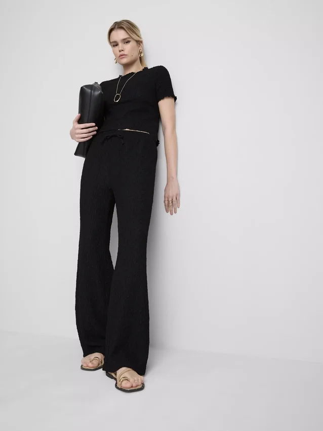 Crinkle straight-leg drawstring pants