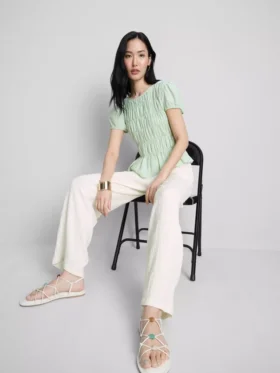 Crinkle straight-leg trousers
