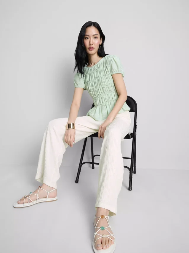Crinkle straight-leg trousers
