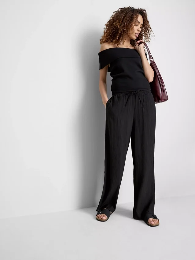 Crinkle wide leg pants
