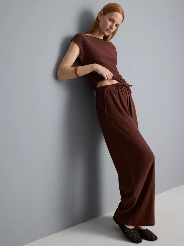 Crinkle wide leg pants