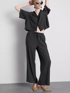 Crinkle wide leg pants