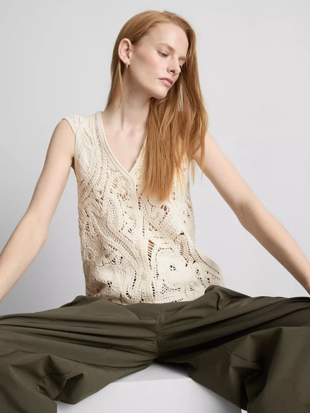 Crochet cap-sleeve vest